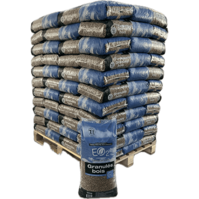 Granulés de bois EO2 15kg – Palette de 66 ou 33 sacs