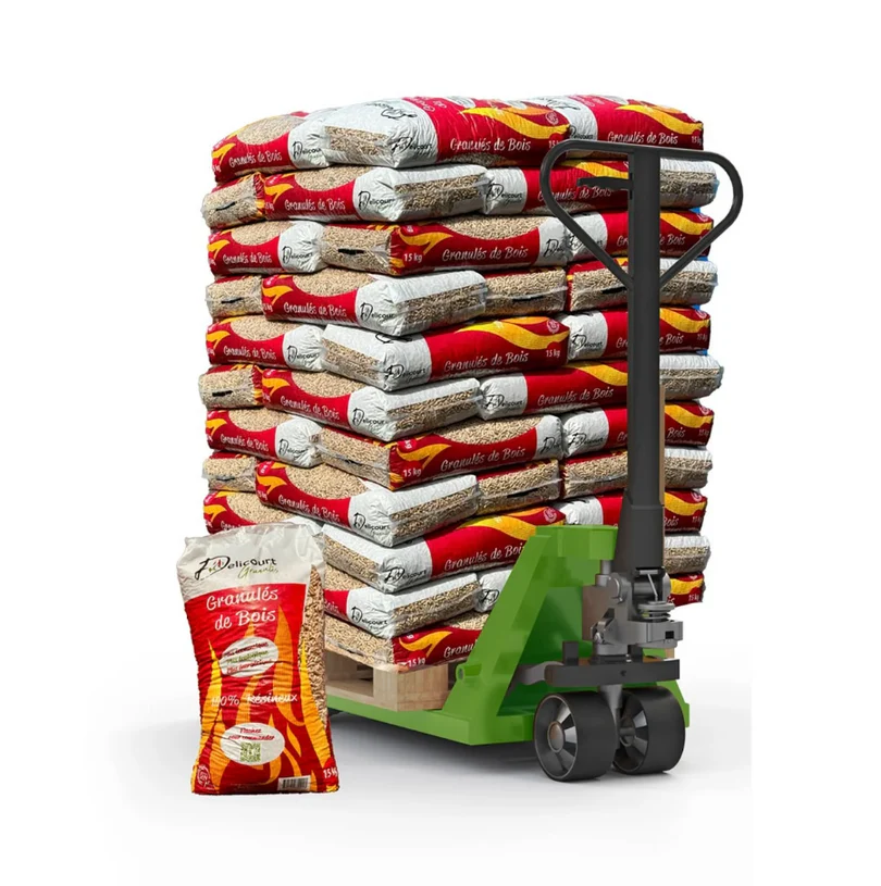 Granulés de bois Delicourt Energies - Palette de 66 sacs de 15 kg Granulés de bois Delicourt Energies - Palette de 66 sacs de 15 kg