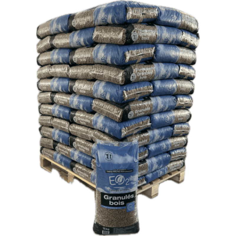 Granulés de bois premium EO2 10kg – Palette de 104 ou 52 sacs